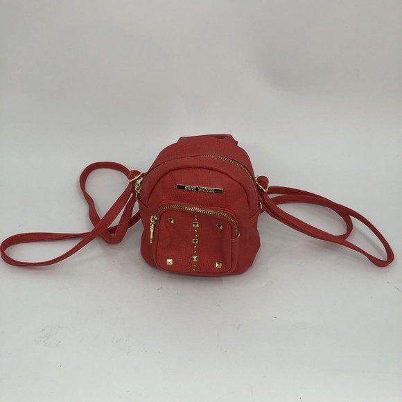 Steve Madden Convertible Gold Studded Red Mini Backpack Shoulder Bag - Picture 6 of 15